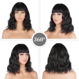 Pelucas Para Mujer Ondulada Corto Pelo Negra Cabello Natural