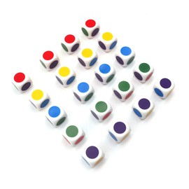 DollaTek 20PCS Color Dot Dice Customizable Blank Six Sided 16mm Dice | Education & Learning | Make Simple Classroom Games Teach Primary & Secondary Colors | Matching No Reading Required