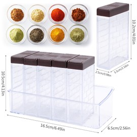 Fahibin Set of 6 Transparent Spice Jars with Tray, Plastic Spice Box, Plastic Camping Spice Box for Sugar, Salt, Pepper and Other Spices