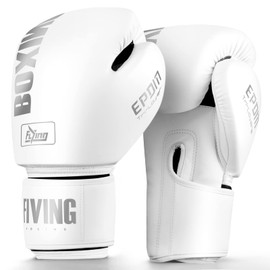 FIVING Boxing Gloves Kickboxing Training Gloves Adult Unisex (14OZ, White)