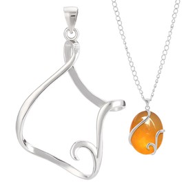 PLIGREAT 925 Sterling Silver Pendant Blank, Oval Prong Pendant Base for Irregular Shape Gemstones Setting Silver Hollow Claw Charm for DIY Necklace Crafts Jewelry Making