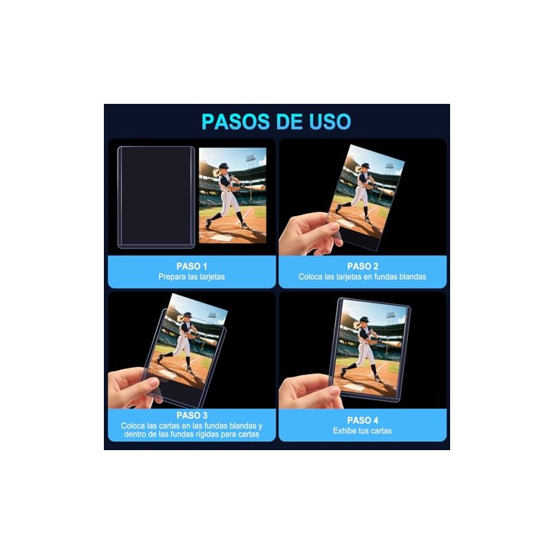 200 PCS Clear Card sleeves, 3 x 4 Pulgadas, Top