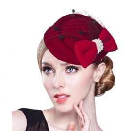 Women Fascinator Hat Pillbox with Veil Vintage 50s Cocktail Veil Tea Party Wedding Headwear Derby Tea Party Hat with Clips for Women Red
