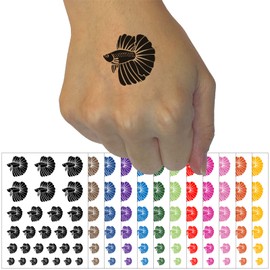 Siamese Fighting Fish Betta Splendens with Large Fins Temporary Tattoo Water Resistant Fake Body Art Set Collection - Brown (One Sheet)