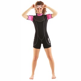 SEAC Ciao 2.5mm High Stretch Comfortable Neoprene Short Wetsuit Mens Women Kids for Scuba, Snorkeling, Swimming, Black/Pink, 0010079032125A, XX-Large