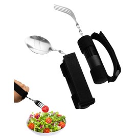 HoEase Bendable Adaptive Utensils for Elderly, Disabled People, Parkinson’s, Arthritis, Hand Tremors, Weak Hand Grip & Handicapped, Arthritic Hands-Non Slip Handles(luoxuan2,Black)