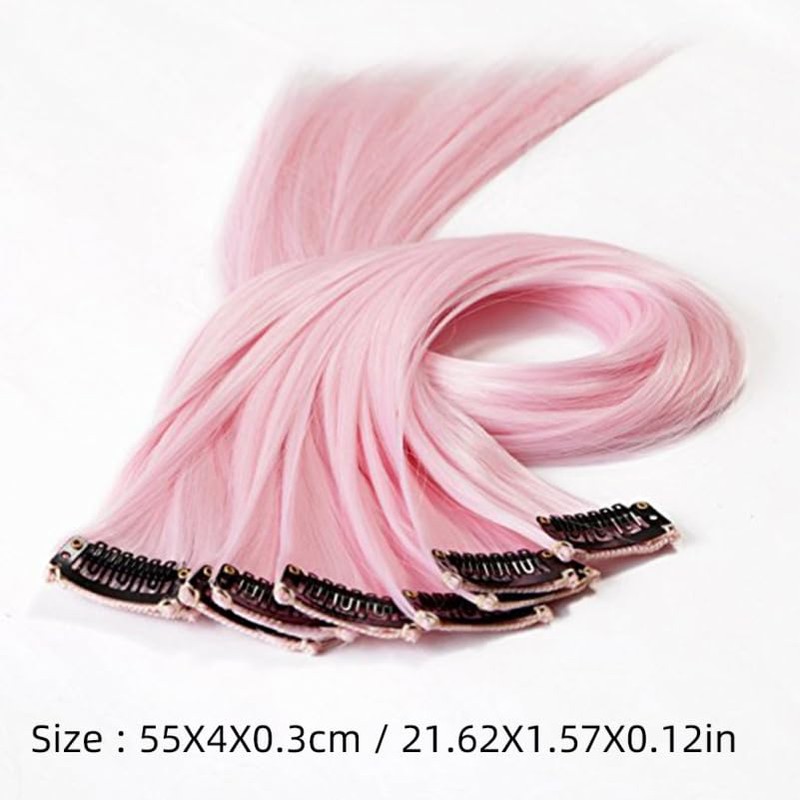 Lurrose Extensiones Clip Rosa Claro Coloreado en Extensiones de 10Pcs