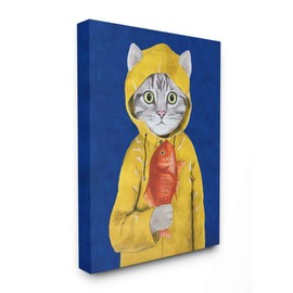 Stupell Industries Fisherman Feline Yellow Coat Cat Super Oversized Stretched Canvas Wall Art, 30 x 1.5 x 40, Multi-Color