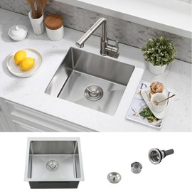 WMXQX 15 Inch Undermount Bar Sink, 15x15 Bar Sink Undermount Stainless Steel Small Wet Bar Sinks 18 Gauge Single Bowl Kitchen Prep Sinks with Basket Strainer