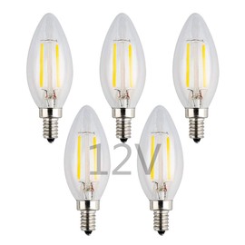 OPALRAY 5-Pack DC 12V-24V LED Candelabra Bulbs, 2W 200Lm 4000K Natural White, Dimmable with PWM DC Dimmer, Torpedo Tip, 25W Incandescent Equivalent