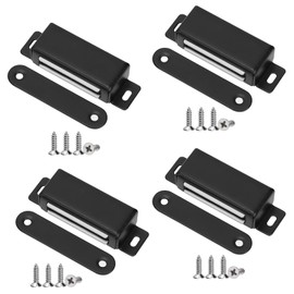 Swpeet 4 Pack 2.75" x 0.8" Black Large Stainless Steel Cabinet Magnetic Catch with Screws Assortment Kit, Strong Door Magnetic Catches for Door Kitchen Cupboard Closure Closet Door Closer