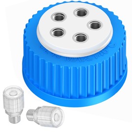 GL45 with Port Cap/Safety Filling Cap for 1/8" Inch OD Tubing,Solvent Delivery Cap with 1/4"-28 Thread Inserts Holes,for Glass Bottles by ZHANXUBIO (5 Ports for 1/8" Tubing)