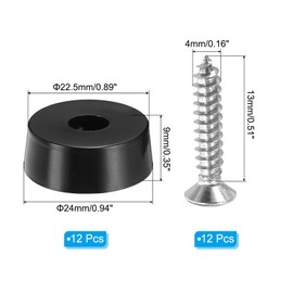 PATIKIL Cutting Board Feet, 12 Pack Round Rubber Feet Bumpers Non Slip Bumper Pads with Stainless Steel Screws for Furniture Chairs Desks Electronics (0.17" Wx0.35 H)