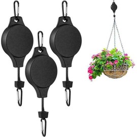 3PCS Retractable Plant Hanger, Heavy Duty Plant Hook Pulley with Metal Hook Adjustable Plant Pulley Hanger for Garden Baskets Flower Pots Birds Feeder. (Black)
