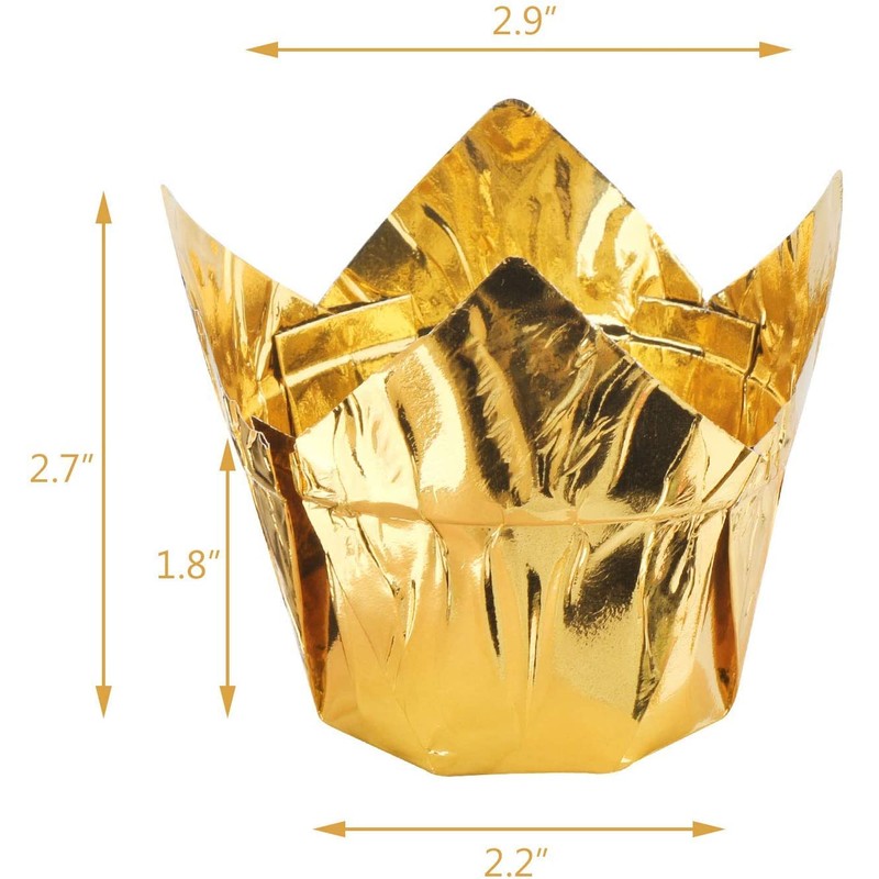 EUSOAR Disposable Baking Cups, 3.5 Ounce 100pcs Gold Tulip Aluminum