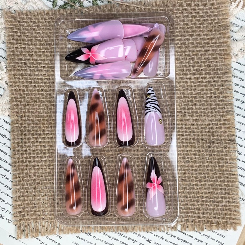 BABALAL Press on Nails Long Stiletto Fake nails Brown Tortoise