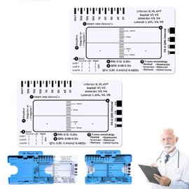 ECG Regla de 7 pasos, ECG/EKG, tarjeta de regla de 7 pasos para interpretación de ECG/EKG, regla de tarjeta de ECG de bolsillo portátil, guía de referencia ECG con funda protectora, herramienta de