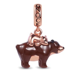 GNOCE Bear Pendant Charm Sterling Silver 18K Rose Gold Plated Dangle Charms Mother's Day Gift, Silver