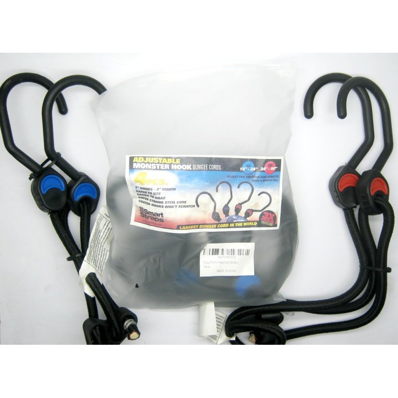 SmartStraps Assorted 4 Pack Adjustable Hook Bungee Cords | Super