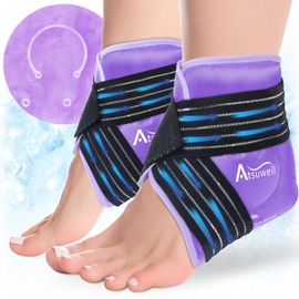 Atsuwell Ankle Ice Pack Wrap 2 Packs, Reusable Gel Ice Pack for Foot Ankle Heel, Cold Compress Therapy for Soothing Pain, Injuries, Achilles Tendonitis, Swelling, Sprained Ankles and Heels - Purple