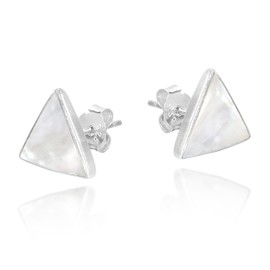 AeraVida Geometric Triangle Disc White Mother of Pearl .925 Sterling Silver Stud Earrings