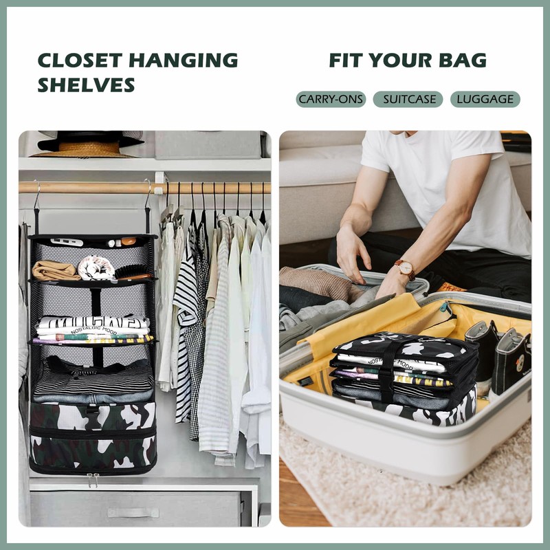 Surblue Hanging 3-Shelf Closet Organizer Pocket Collapsible Washable Oxford Fabric