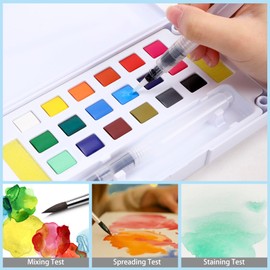 Solid Watercolor Paint Set 18 Colors Portable Watercolor Painting Ideal for Adult Hobbyists Beginners Professionals Watercolor with Palette and Water Brush Pen Art Supplies Perfect for Travel