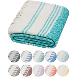DEMMEX Beach Towel, Bath Towel, 100% Certified Turkish Organic Cotton, Peshtemal, Hammam Towel, Sauna Towel, Beach Blanket, Oversized, Quick Drying, Sand-Free, Compact – Pre-washed, 180 x 90 cm, Nile