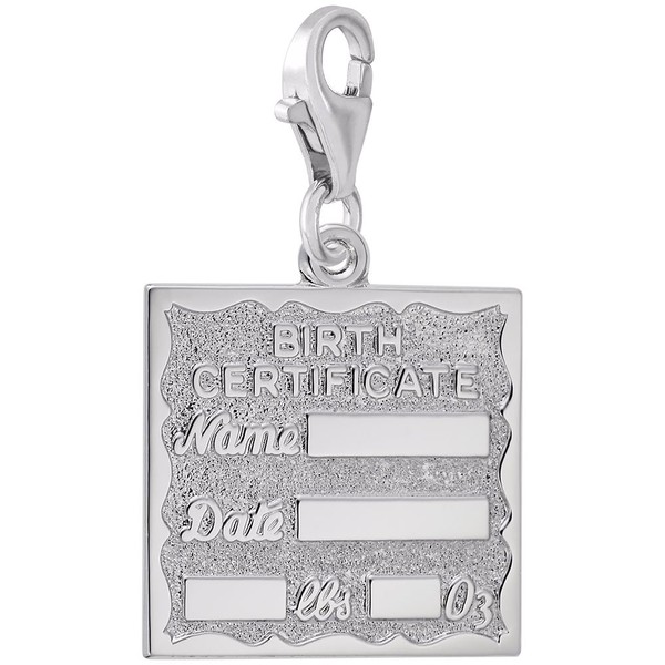 Sterling Silver Birth Certificate Charm With Lobster Claw Clasp, Charms