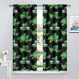 Kids Agriculture Machine Window Curtains, Farm Equipment Tractors Transport Combines Rod Pocket Decorative Windows Curtain for Boys Children Teens Room Decor 42x45in (30% Blackout)