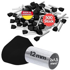 Kalitec AET1512SW Twin Wire End Ferrules Insulated 2 x 1.5 mm² 12 mm Long Black I Made in Germany I Industrial Quality Pack of 500