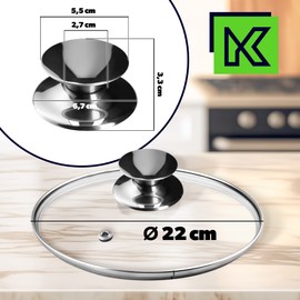 KADAX Pot Lid, Universal Glass Lid with Silver Handle, Heat Resistant Lid in Various Sizes, Pan Lid, Glass Lid for Pot, Pan (22 cm)