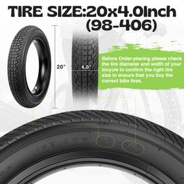 WEEROCK 2 Pack 20 Inch E Bike Tires Fat Bicycle Tire 20X4.0 Foldable Replacement Bicycle Tyre with Inner Tubes for 20" Snow Bike Tricycle Electric Bike, Black