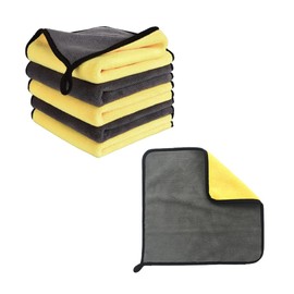 AIMALL 6PCS Car Wash Cloth Microfibre Super Absorbent Polishing Cleaning Towels Drying, Safe on All Surfaces, Yellow and Grey, 11.8x11.8 Inches