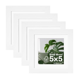 Egofine 5x5 Picture Frames Set of 4, Made of Solid Wood Covered by Plexiglass Display 4x4 with Mat or 5x5 without Mat, for Table Top Display and Wall Mounting Photo Frame, White