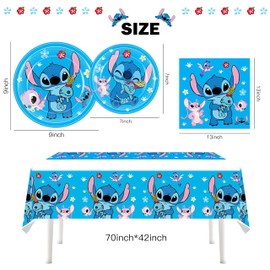 41PCS For Stitch Party Supplies, 20 Plates, 20 Napkins and 1 Tablecover for Stitch Birthday Party Decorations