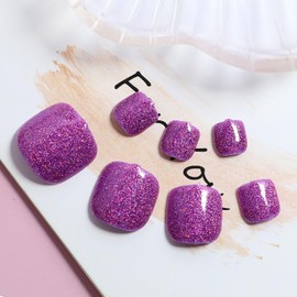 Generic Purple Press on Toenails Glitter Full Cover Fake Toenails 24pcs Glossy Minimalist Deep Purple Toe Nails with Powder Designs Summer Short Acrylic Toenails Glue on Toenails for Women Girls