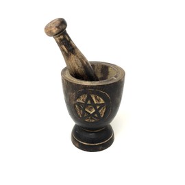 vrinda® wooden Mortar and Pestle - 5 inch x 3 inch (Pentacle)