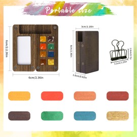 Mini Paint Palette Travel kit - Travel Ready Watercolor Paint Palette, Pocket Artist Watercolor Travel Set with Colours, Binder Clips, Watercolor Pens, Wooden Paint Box for Painters Artists Students