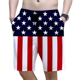 LodiSFOA Men's Swim Trunks Quick Dry Bathing Suits Beach Swimming Board Shorts Funny Swimwear American Flag