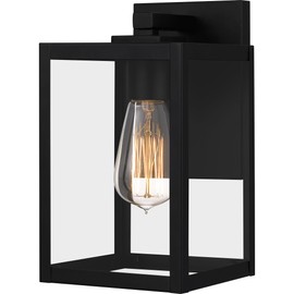 Quoizel Westover Modern Wall Sconce, 10 Inch Earth Black 1-Light Outdoor Light Fixture, Clear Transparent Glass Wall Lantern, 100 W, Industrial Design Wall Light for Porch, Patio, Gazebo or Yard