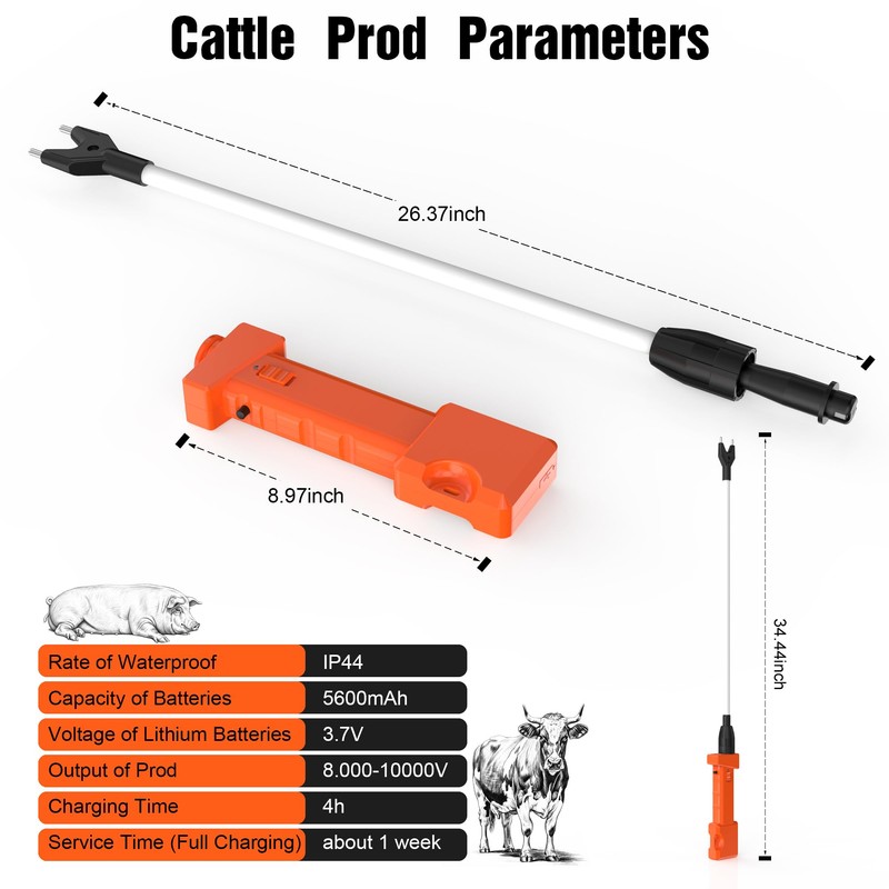 Cattle Prod Rechargeable with Led Light 34 inch, Waterproof Cattle
