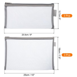 PATIKIL Mesh Cosmetic Bags Set, 6 Pack Nylon A5 B6 Size Pen Pencil Case Travel Toiletry Cosmetic Makeup Zipper Toiletry Storage Organizer for Office, Gray