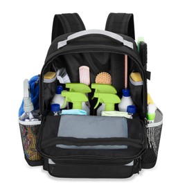 HODRANT Cleaning Backpack with Bottom Plate & Waterproof Bottom, Large Supplies Bag with Multiple Pockets for Housekeeping Tools, Cleaning Products Caddy Organizer for Home & Car