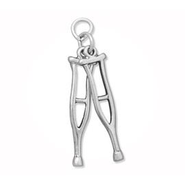 New Crutches Pair Medical Injury Rehabilitation 3D 925 Sterling Silver Charm Pendant for Everyday Wear and Any Outfit ISLANL00819