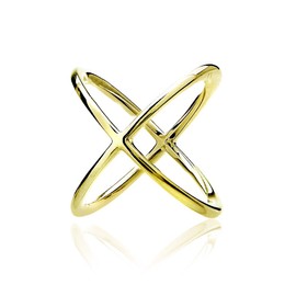 Gold Flash Sterling Silver Fashion Trendy Polished Criss-Cross X Ring for Women, Sterling Silver,Gold,Silver, No Gemstone