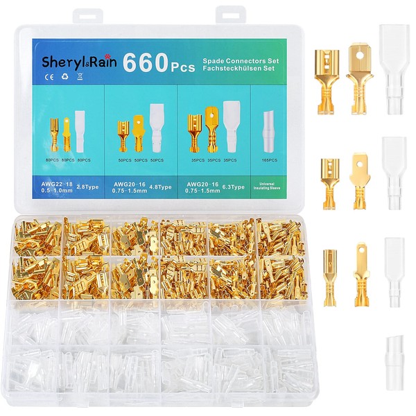 660 Piece Cable Lugs Set, Blade Terminals Set 2.8 mm