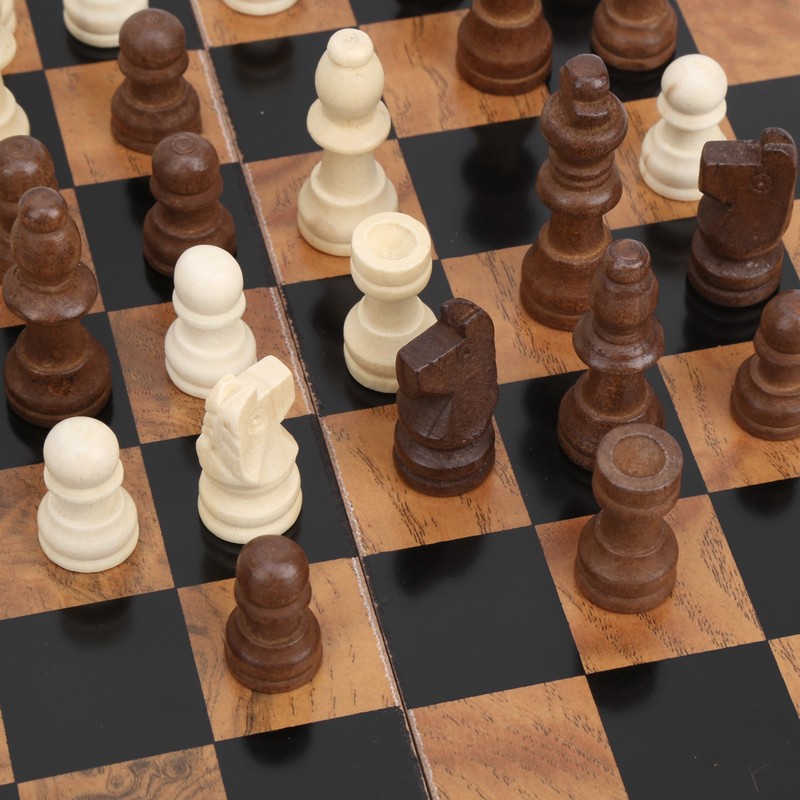 3 in 1 MultiFunctional Folding Wooden Chess Checkers Board Game