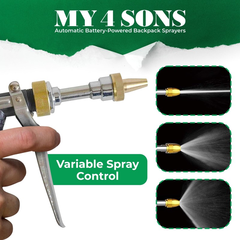 My4Sons Stainless Steel Spray Pistol & Hose Adapter with Adjustable