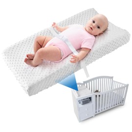LOONAH Compact Small Changing Pad with Cover - 27" X 16" Contoured Baby Diaper Changing Pad for Combo Crib with Changing Table-Waterproof & Hypoallergenic, Safety Strap with Quick-Release Buckle-Grey